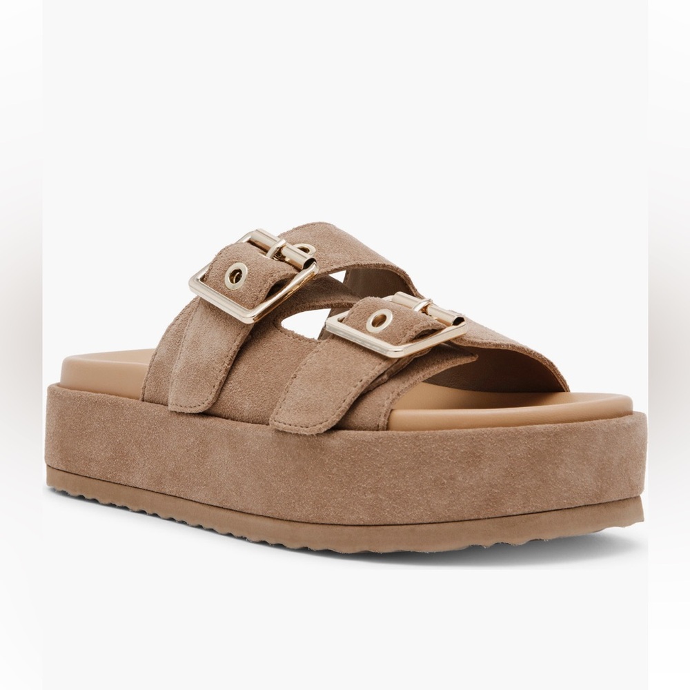 Steve Madden Katie Suede Platform Buckle Sandals Slides Sz 8